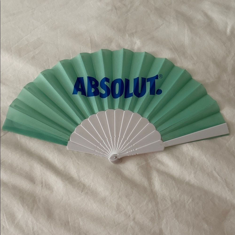 Green and White Hand Fan